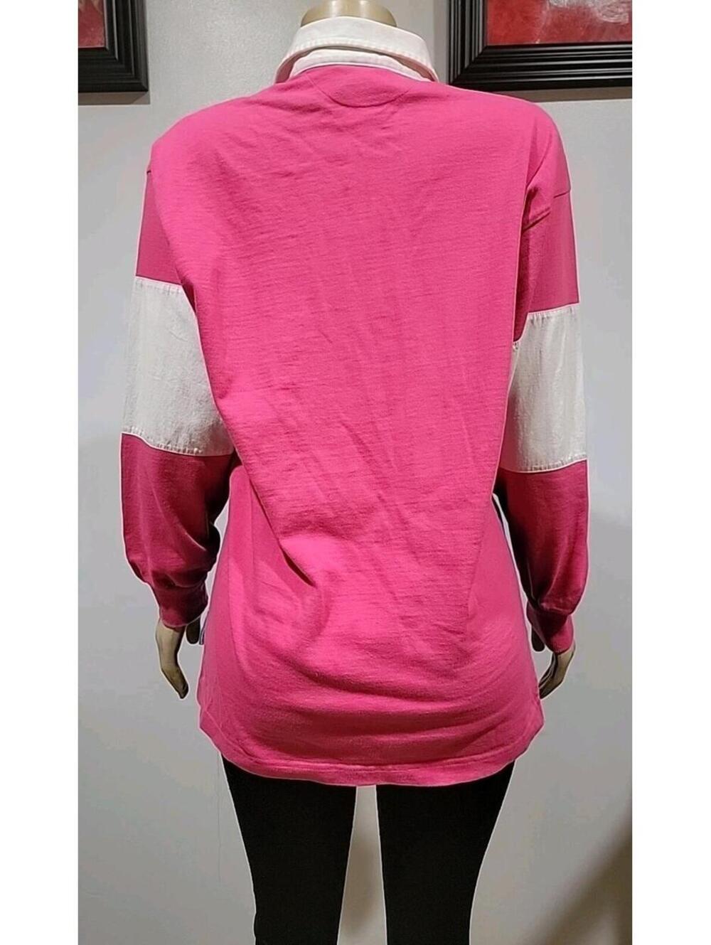 VTG 80s Coca Cola Rugby Shirt pink monoblock Size L Women's LS #C - Picture 9 of 12